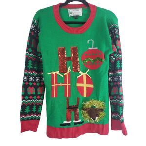 Tis The Season Ugly Christmas Sweater L Womens Long Sleeve HO HO HO Holiday Top